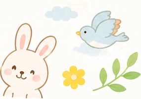 うさぎと小鳥のイラスト