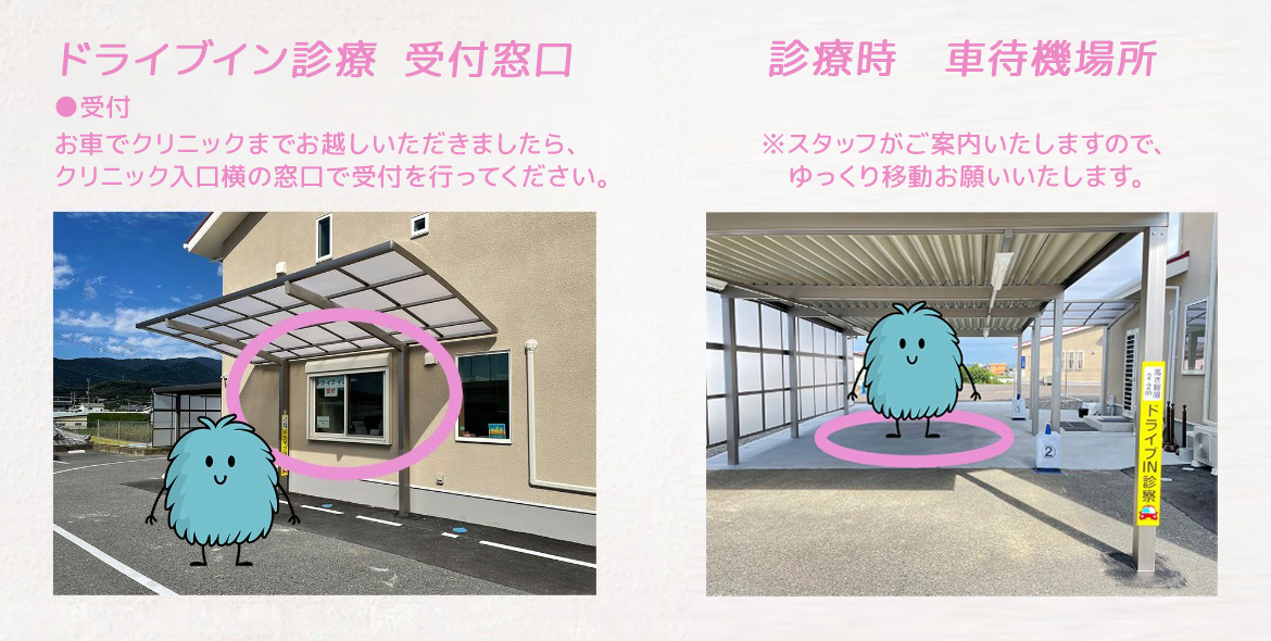 ドライブイン診療 受付窓口および車待機場所のご案内